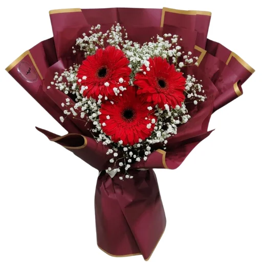 Ramo de 3 flores gerberas rojas con papel coreano